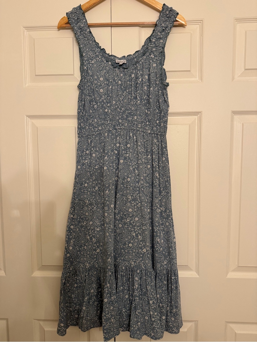 Patrons of Peace Dusty Blue Paisley Tiered Sundress